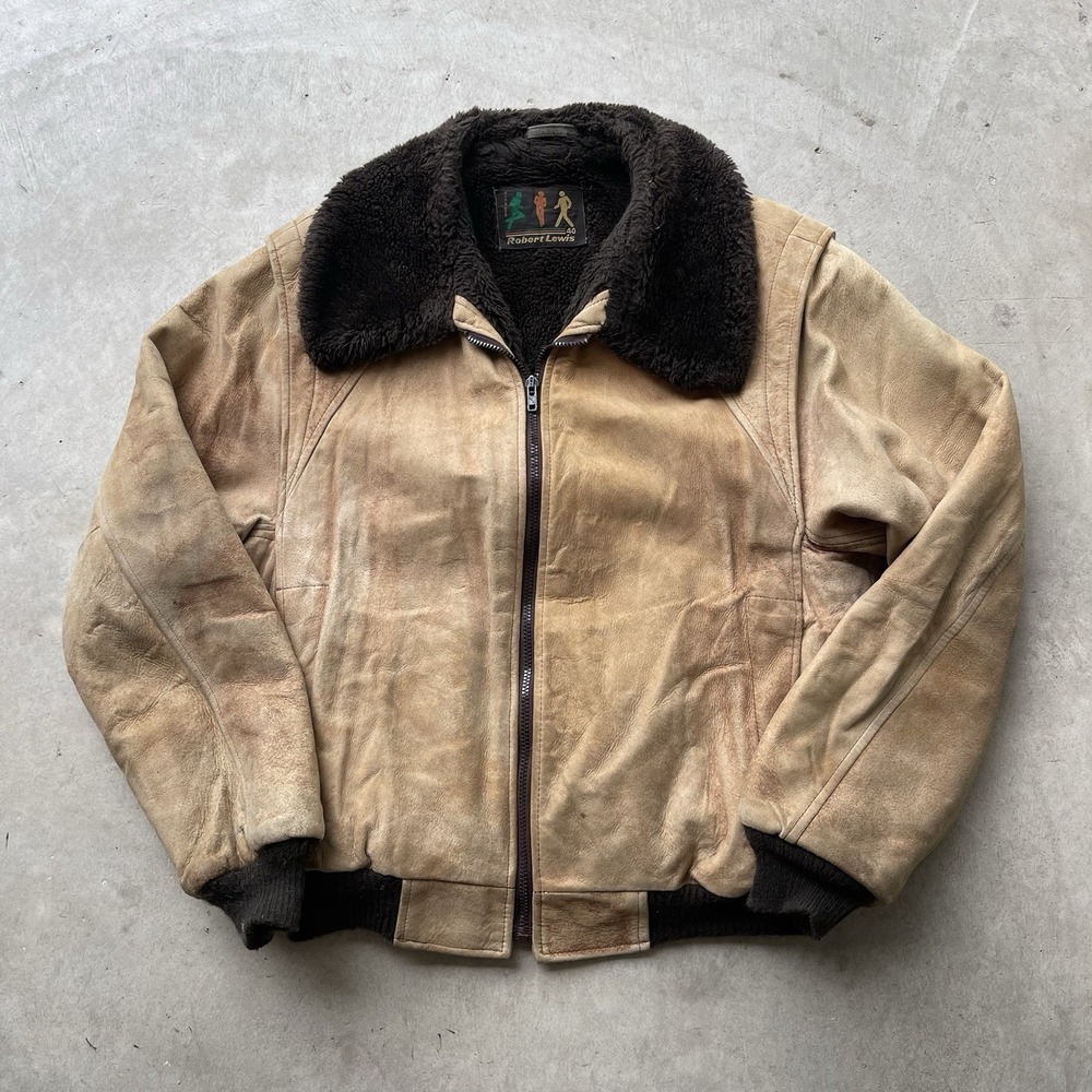 Vintage‎ 70s Robert Lewis Suede Sherpa Lined Leather Motorcycle Jacket Mens 40